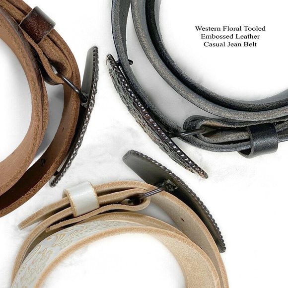 Western Fashion Style Floral Engraved Buckle Full Grain Genuine Leather Belt🤪 - Picture 5 of 8